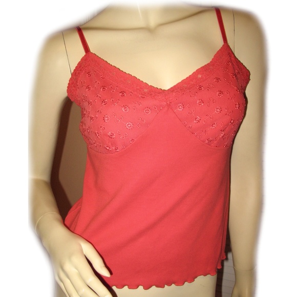 Vintage Y2K 90s Express Cami Tank Top L Eyelet Lace Trim Spaghetti Orange Preppy - Picture 1 of 8